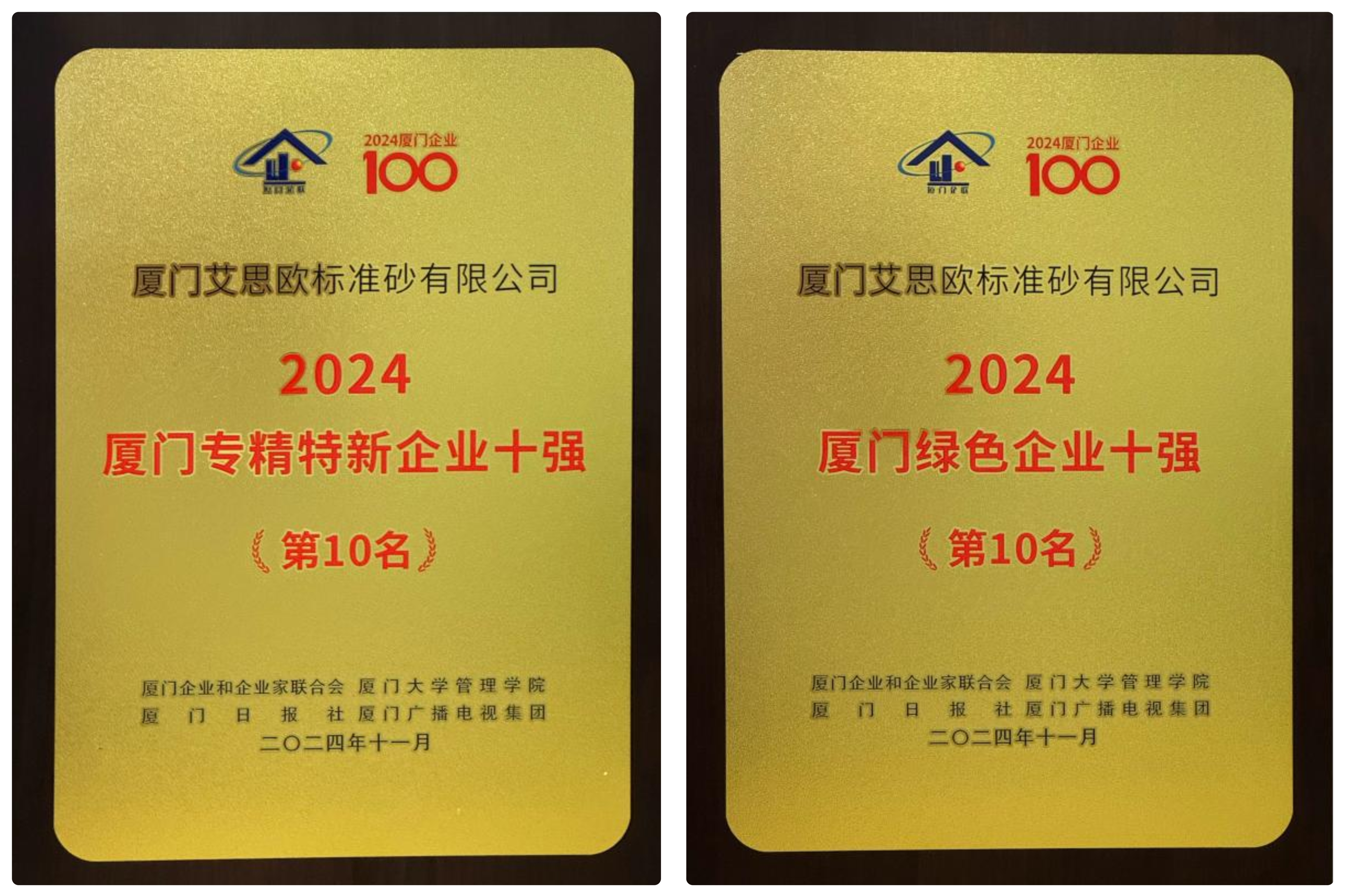 廈門標(biāo)準(zhǔn)砂榮登“2024廈門專精特新企業(yè)十強”“2024廈門綠色企業(yè)十強”榜單